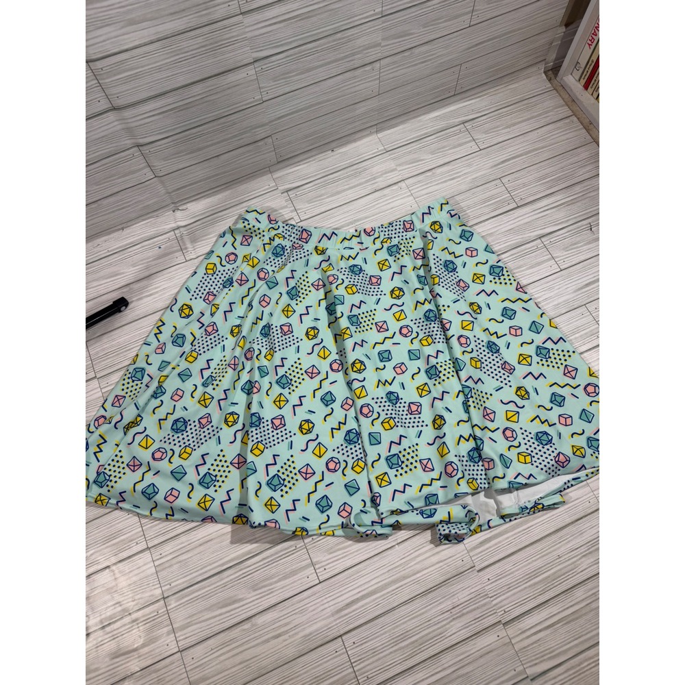 Paola's Pixels Women 2XL Skater Skirt Blue Retro 90s D20 Gaming Geometric Print